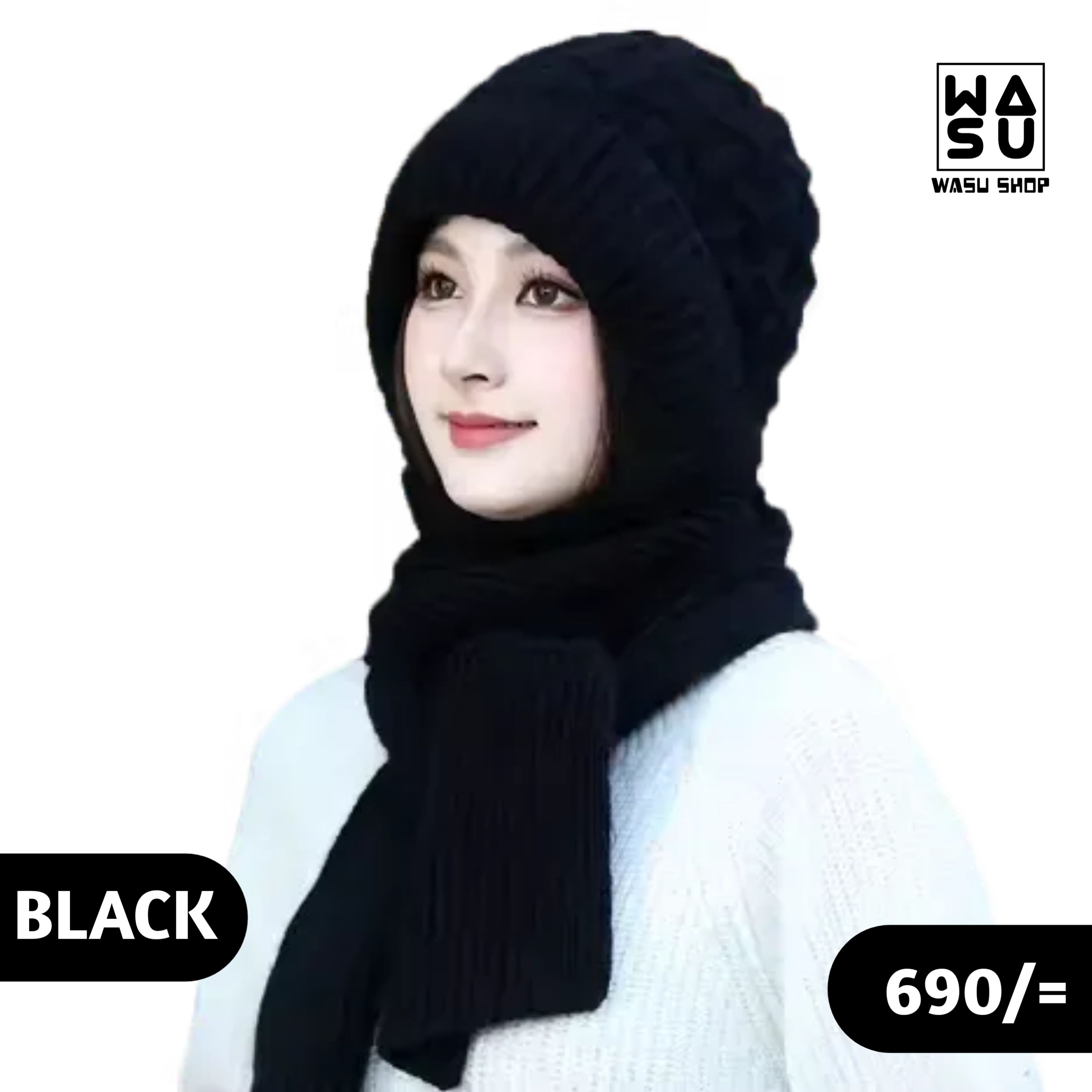 Windproof Cap with Scarf (Black)