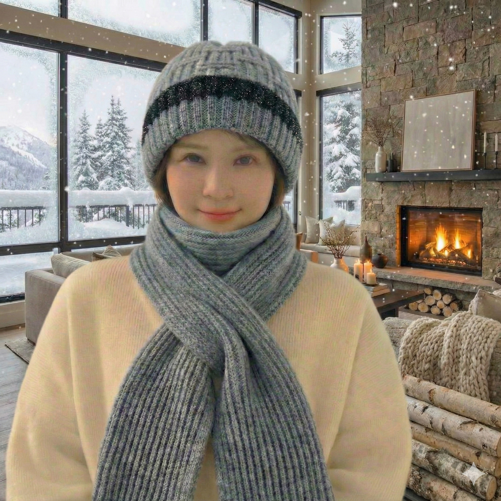 Windproof Cap with Scarf (Ash & Black)