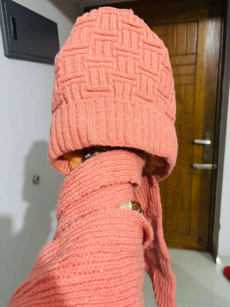 Windproof Cap with Scarf (Sweet pink)
