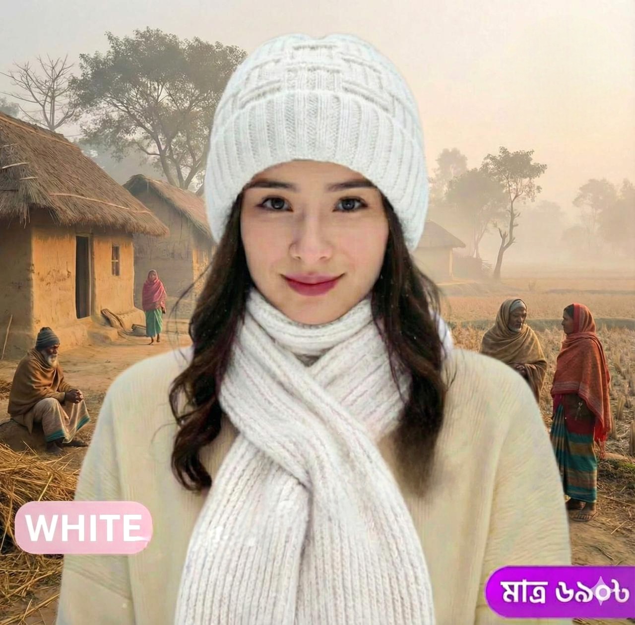 Windproof Cap With Scarf (White)