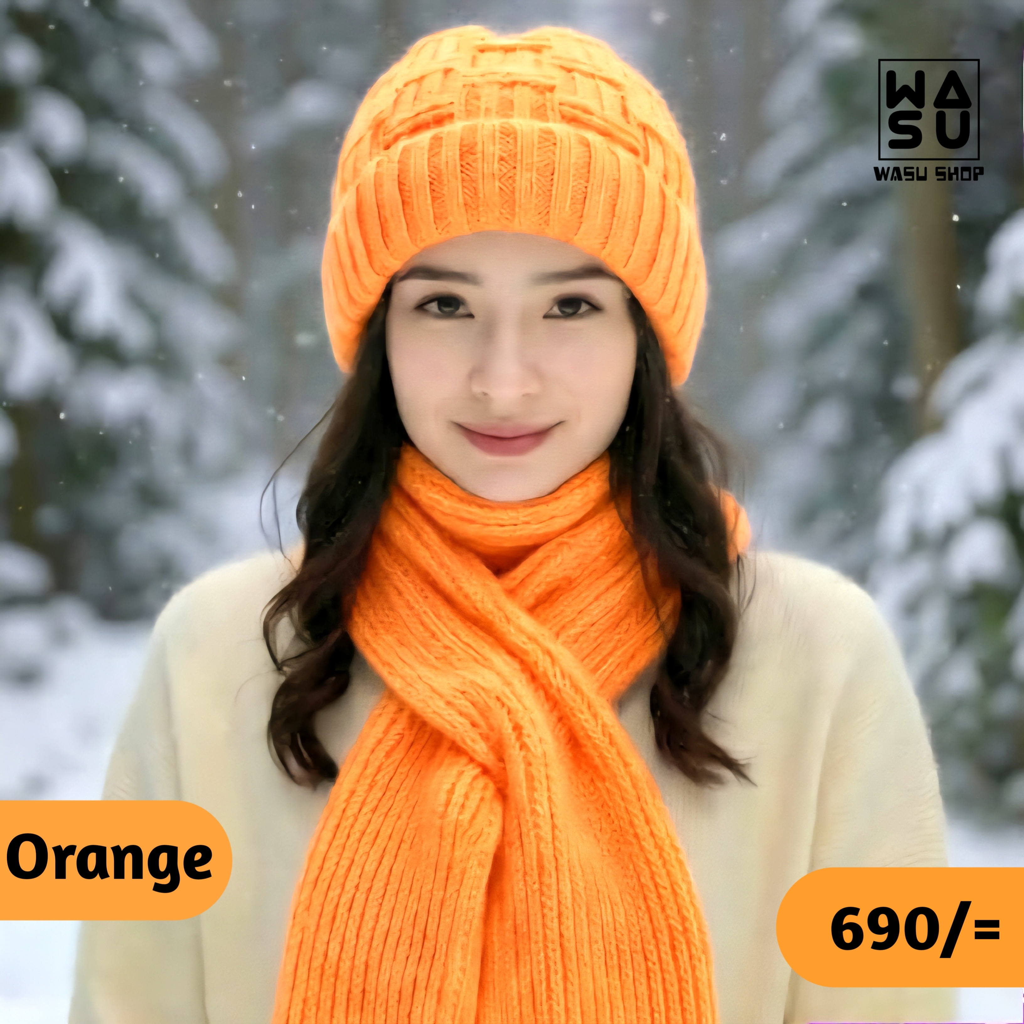 Windproof Cap With Scarf (Light Orange)