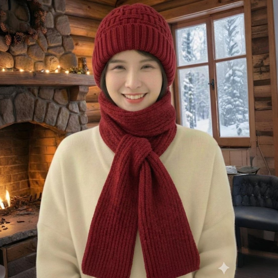 Windproof Cap with Scarf (Maroon)